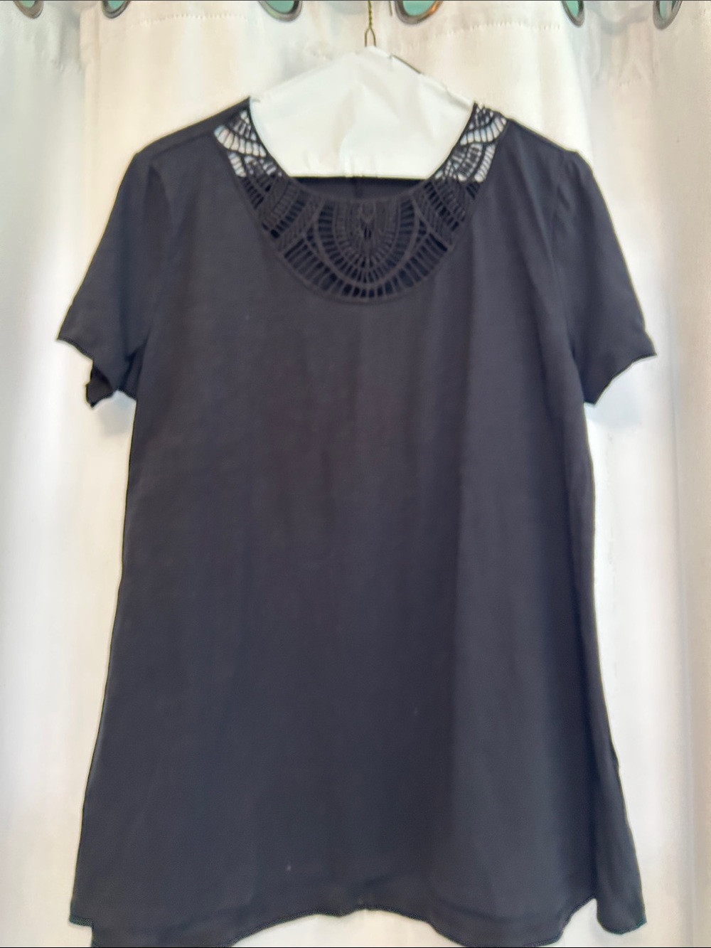 Lands' End Black Short Sleeve Tee with Crochet Yoke